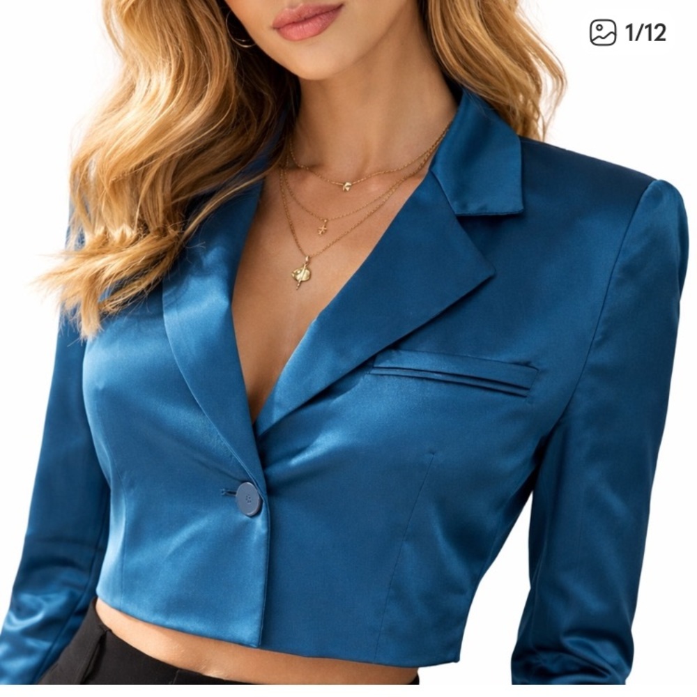 House of Harlow Teal Satin Cropped Blazer and pants